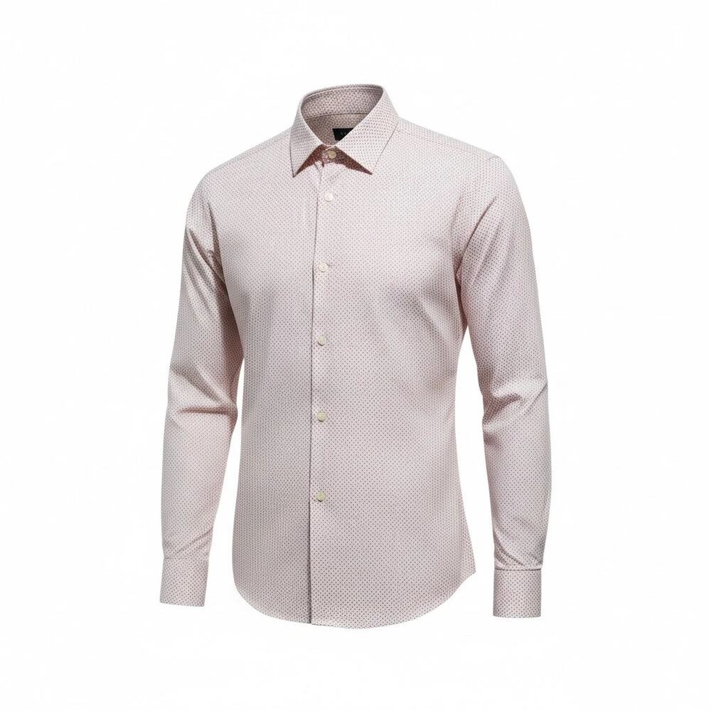 Zara Man Super Slim Fit Shirt Small Beige Maroon Print